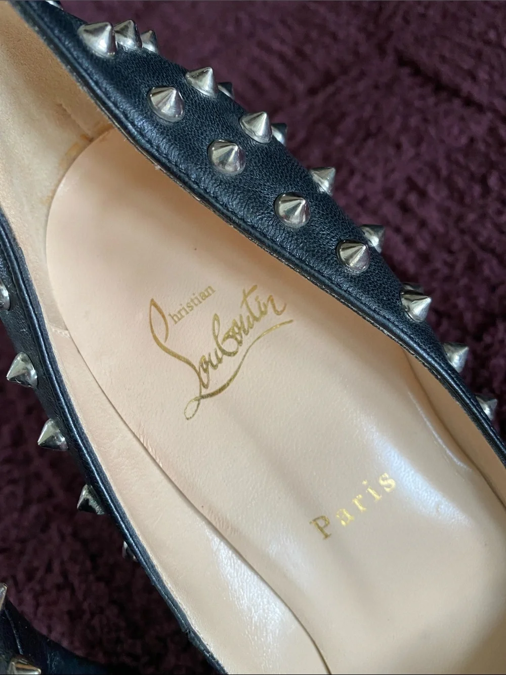 Christian Louboutin Black Studded Peep-Toe Pumps
